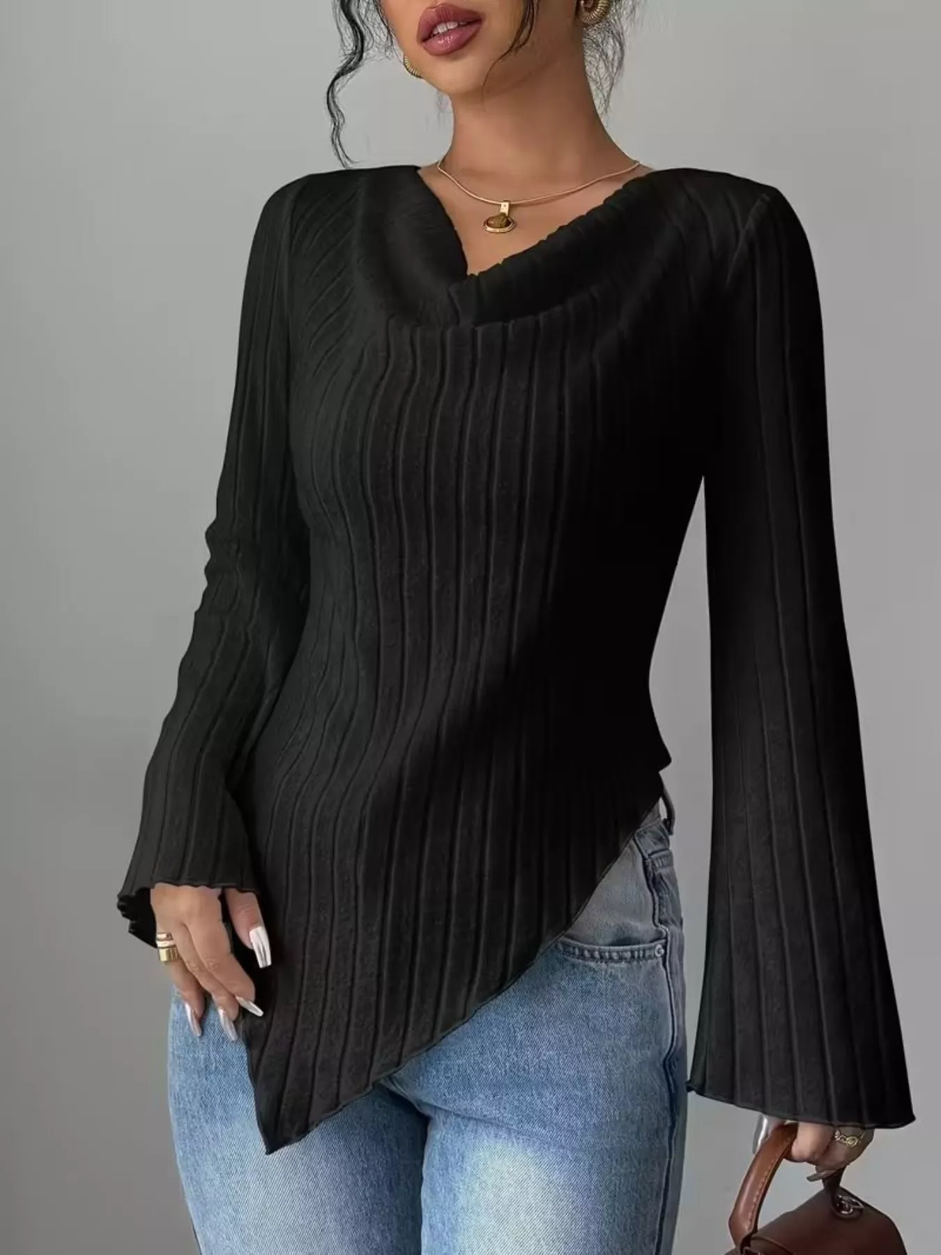 Cowl Neck Ribbed Knit Top - Image 7