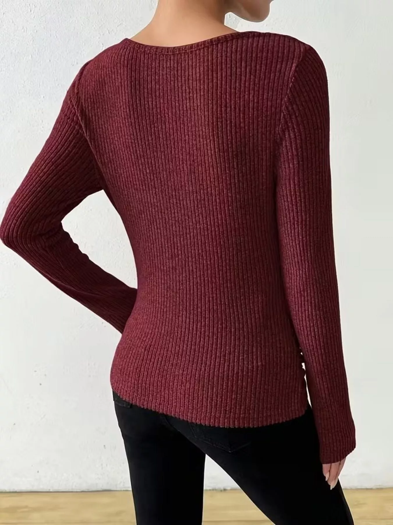 Cowl Neck Ribbed Knit Top - Image 22