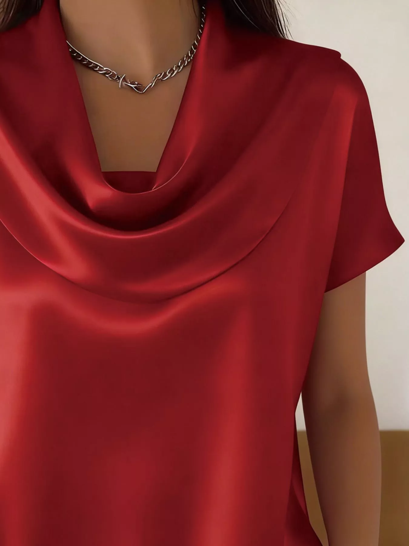 Cowl Neck Short Sleeve Blouse - Image 2