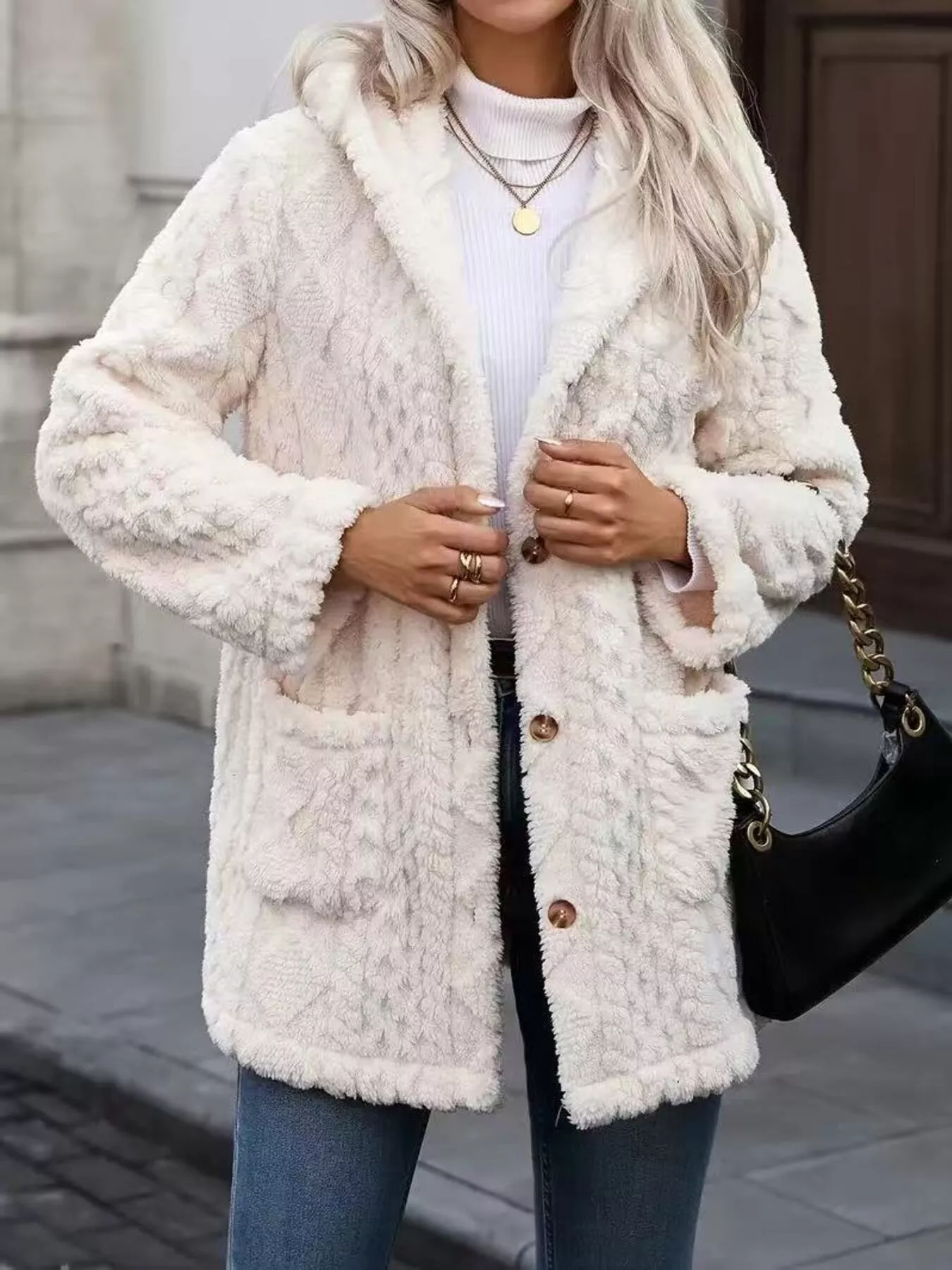 Cozy Button Up Hooded Fleece Outerwear - Image 5
