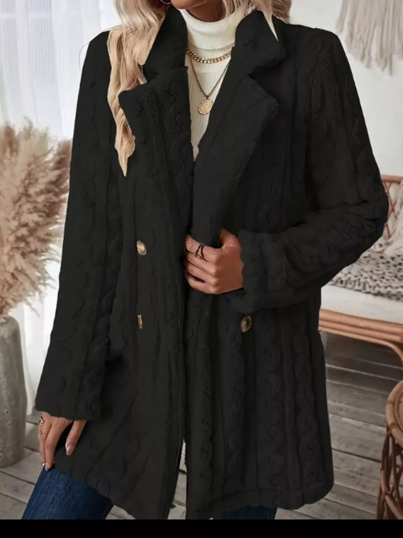 Cozy Faux Shearling Double-Breasted Outerwear - Image 18