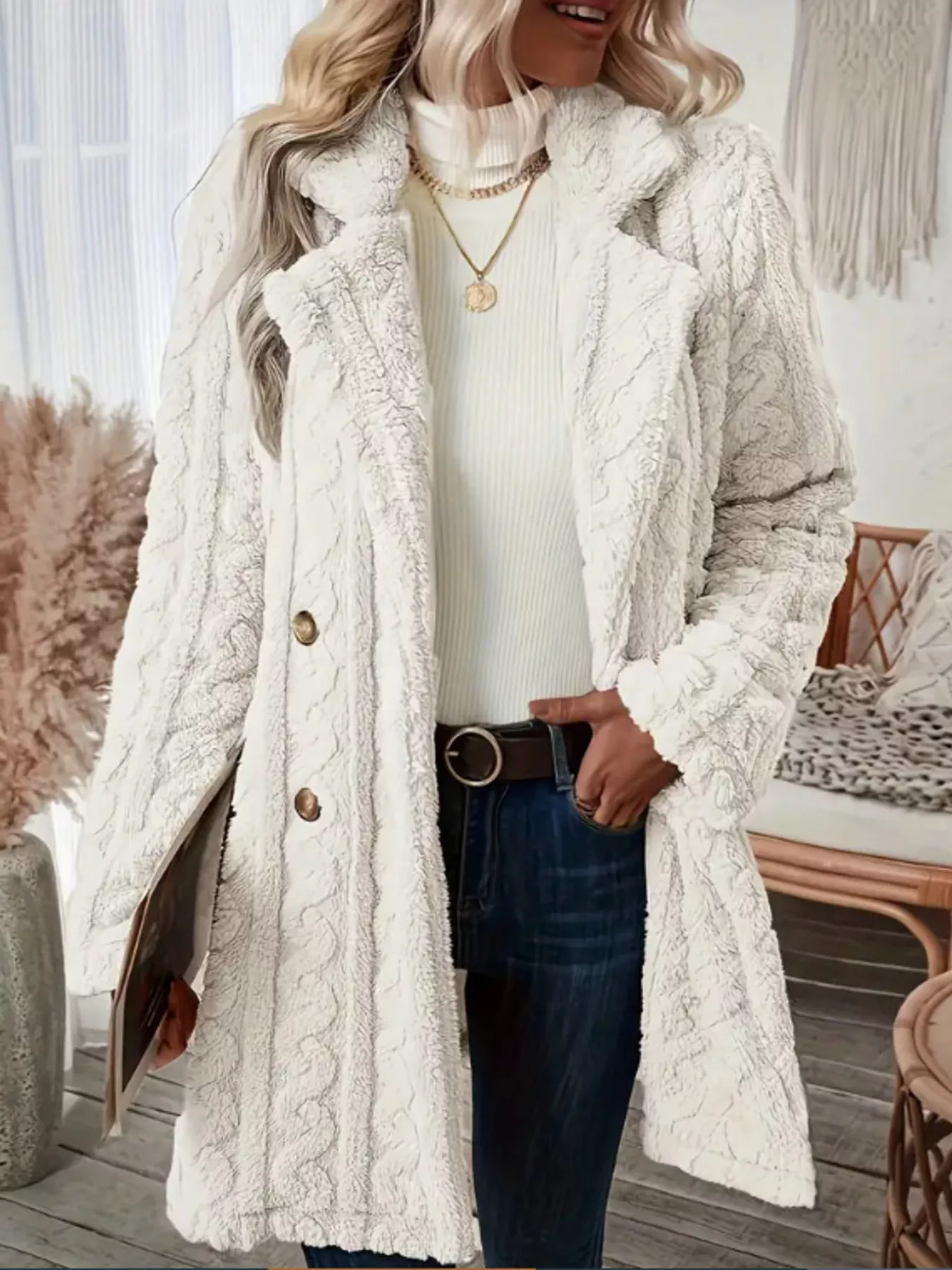 Cozy Faux Shearling Double-Breasted Outerwear - Image 5