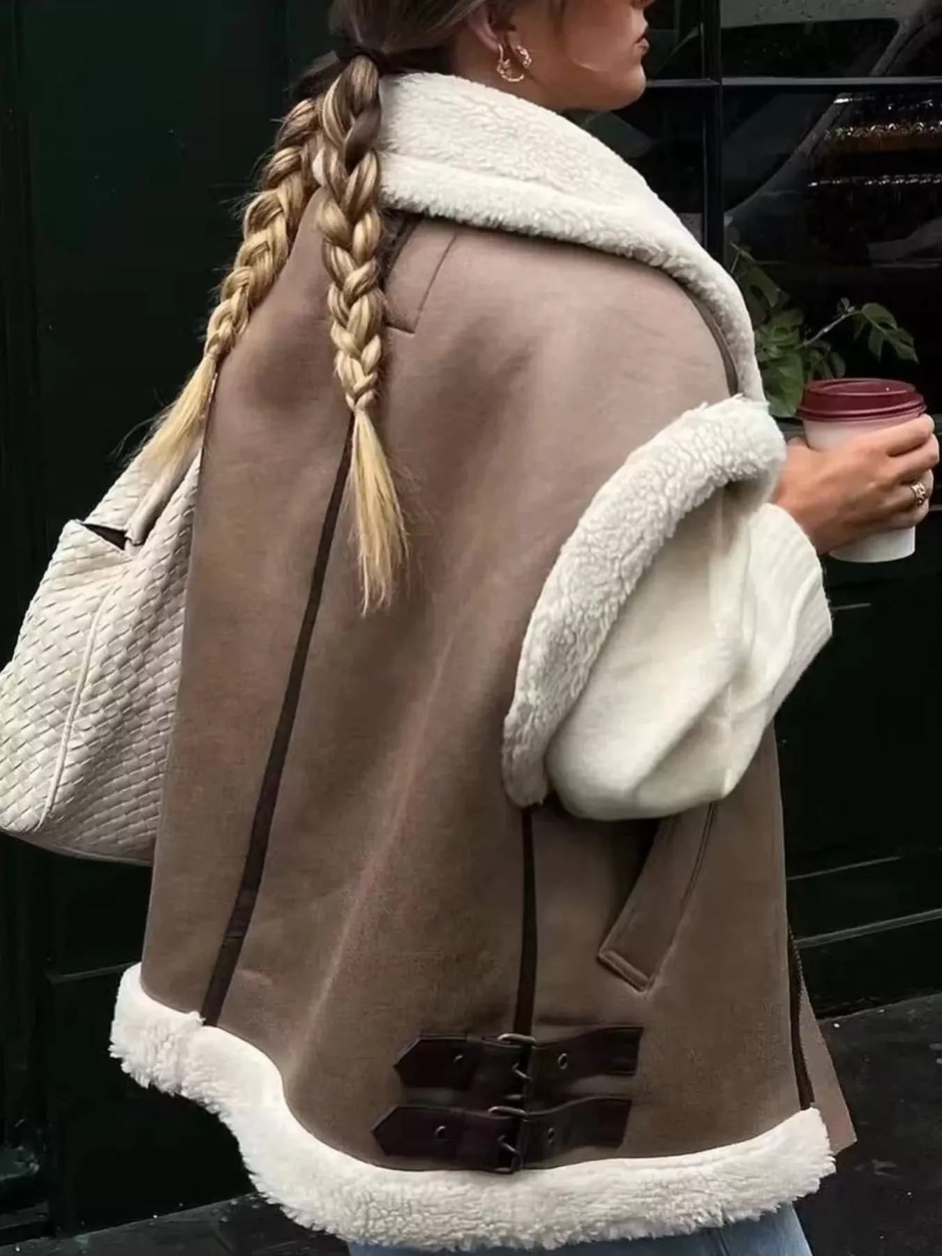 Cozy Faux Shearling Trim Vest Coat - Image 3