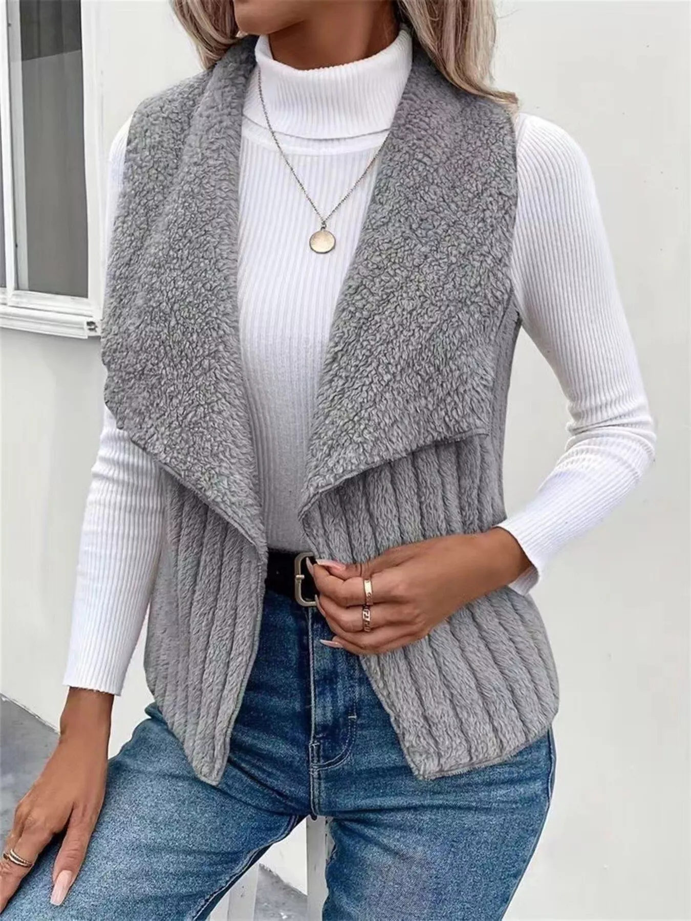Cozy Fleece Open Front Vest Coat - Image 10