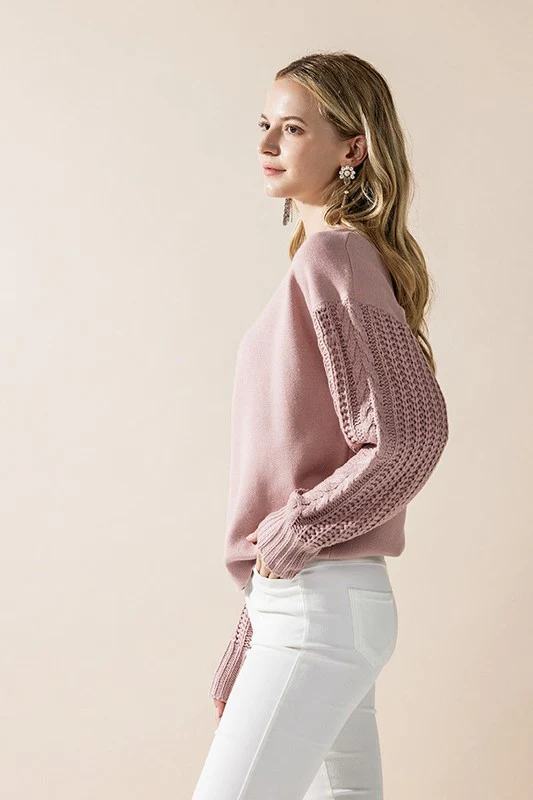 Cozy Solid Body Contrast Cable Knit Sweater - Image 19