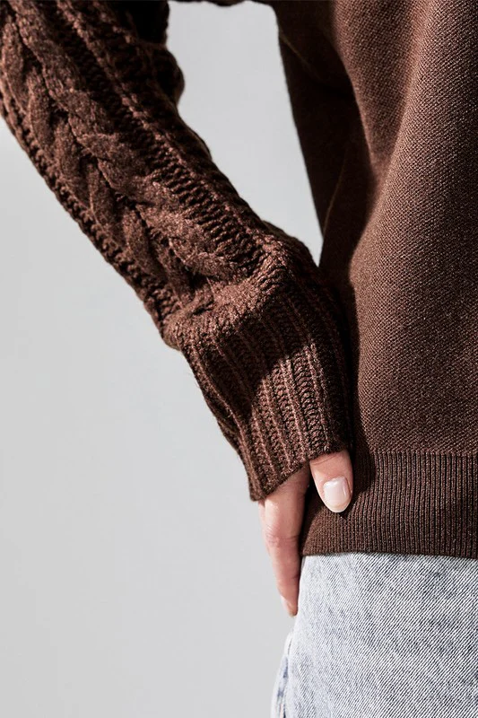Cozy Solid Body Contrast Cable Knit Sweater - Image 31