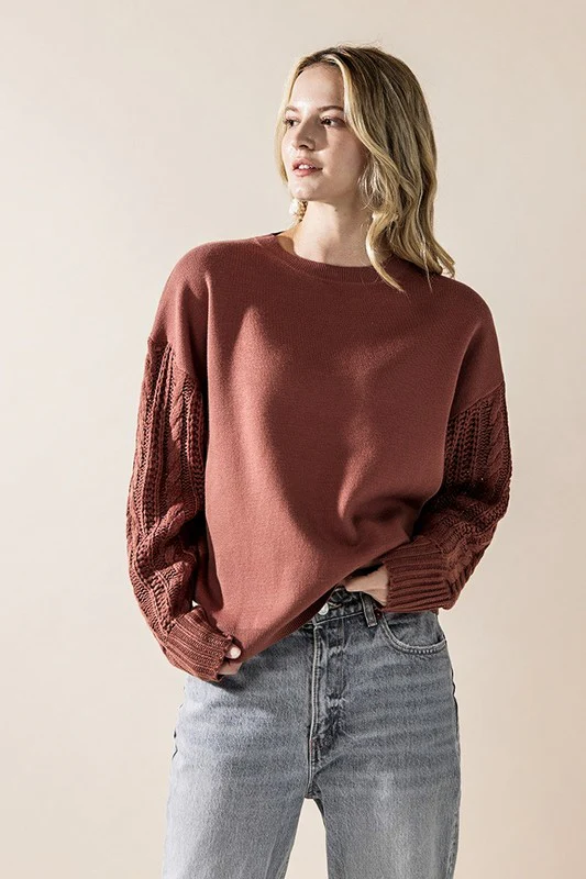 Cozy Solid Body Contrast Cable Knit Sweater - Image 2