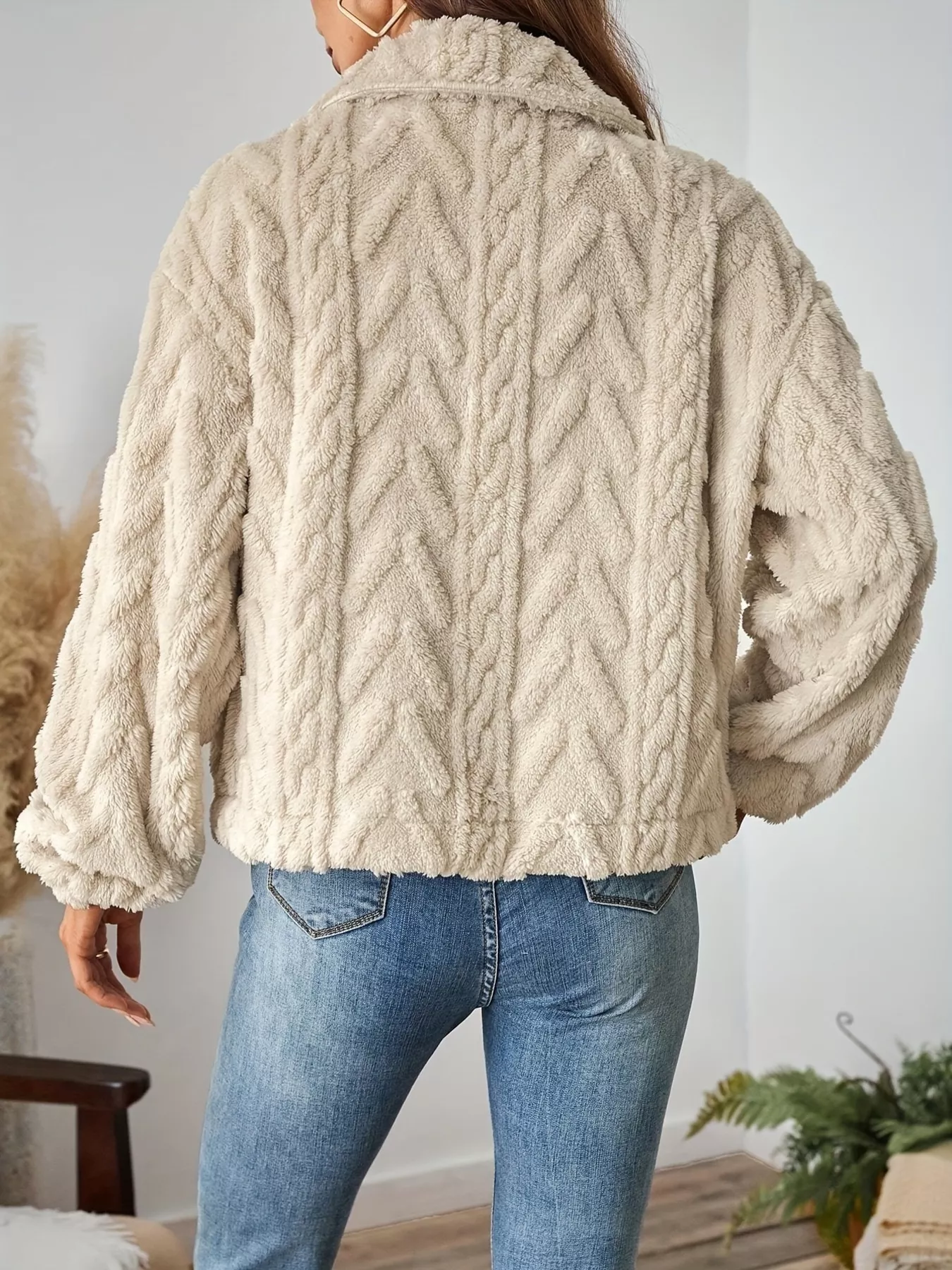 Cozy Textured Fleece Button-Up Outerwear - Image 5