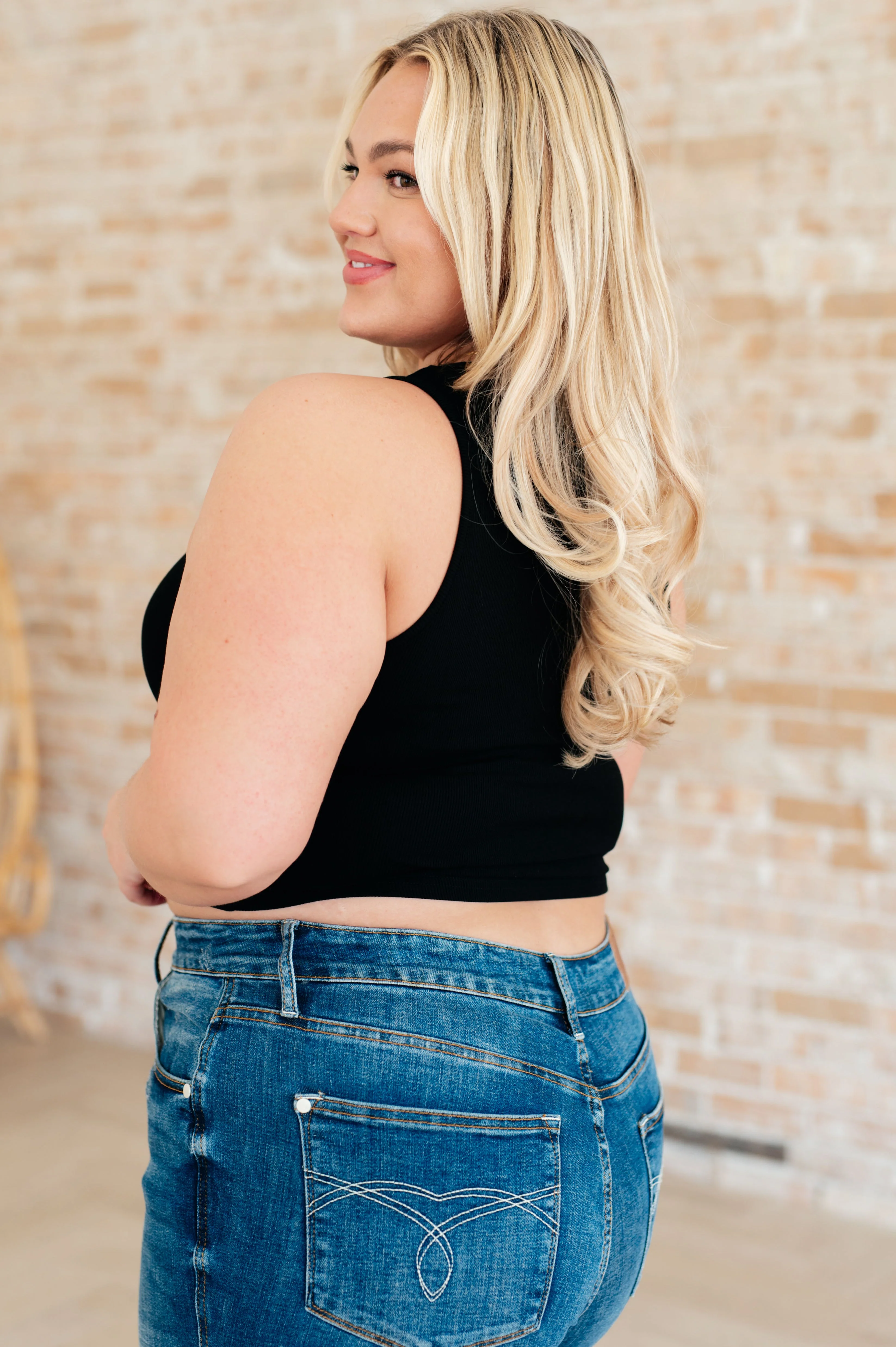 Cream of the Crop Rib Knit Tank Top in Black - Image 7