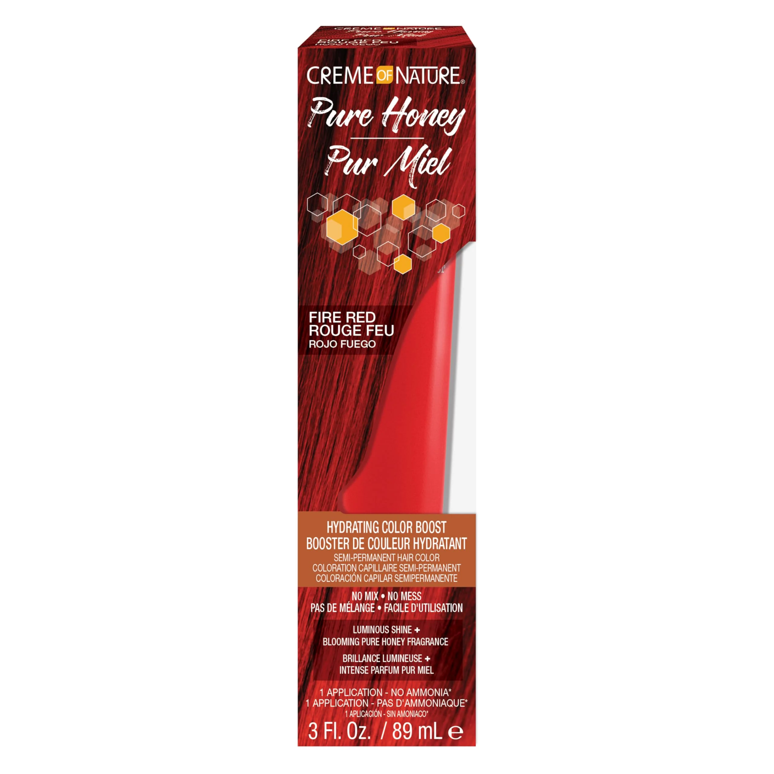 Creme of Nature Pure Honey Hydrating Color Boost Semi-Permanent Fire Red Hair Dye, 3 fl oz