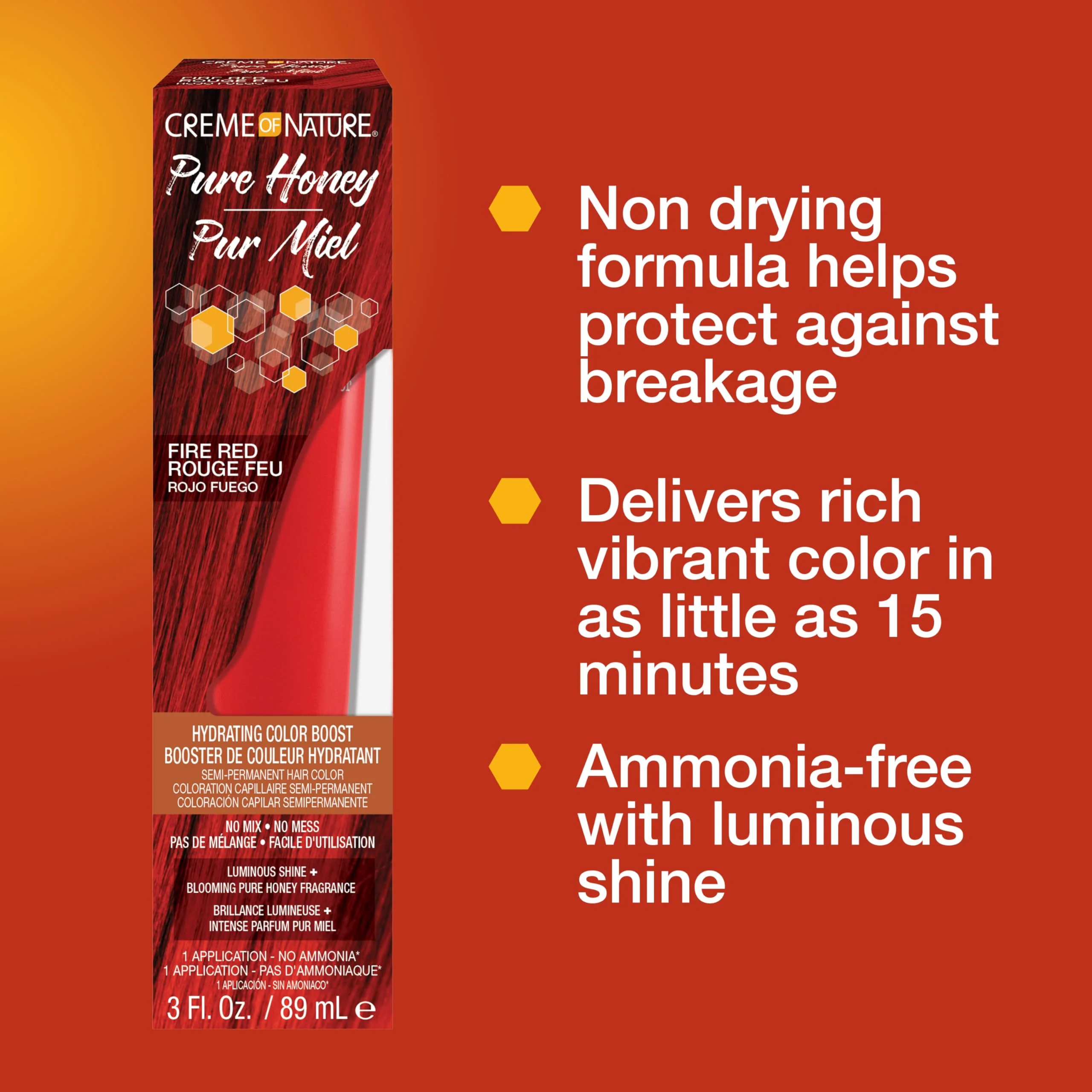 Creme of Nature Pure Honey Hydrating Color Boost Semi-Permanent Fire Red Hair Dye, 3 fl oz - Image 5