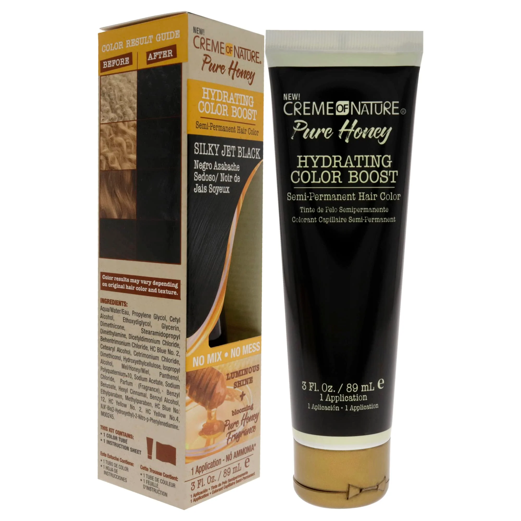 Creme of Nature Pure Honey Hydrating Color Boost Semi-Permanent Hair Color - Silky Jet Black Hair Color Unisex 3 oz - Image 3