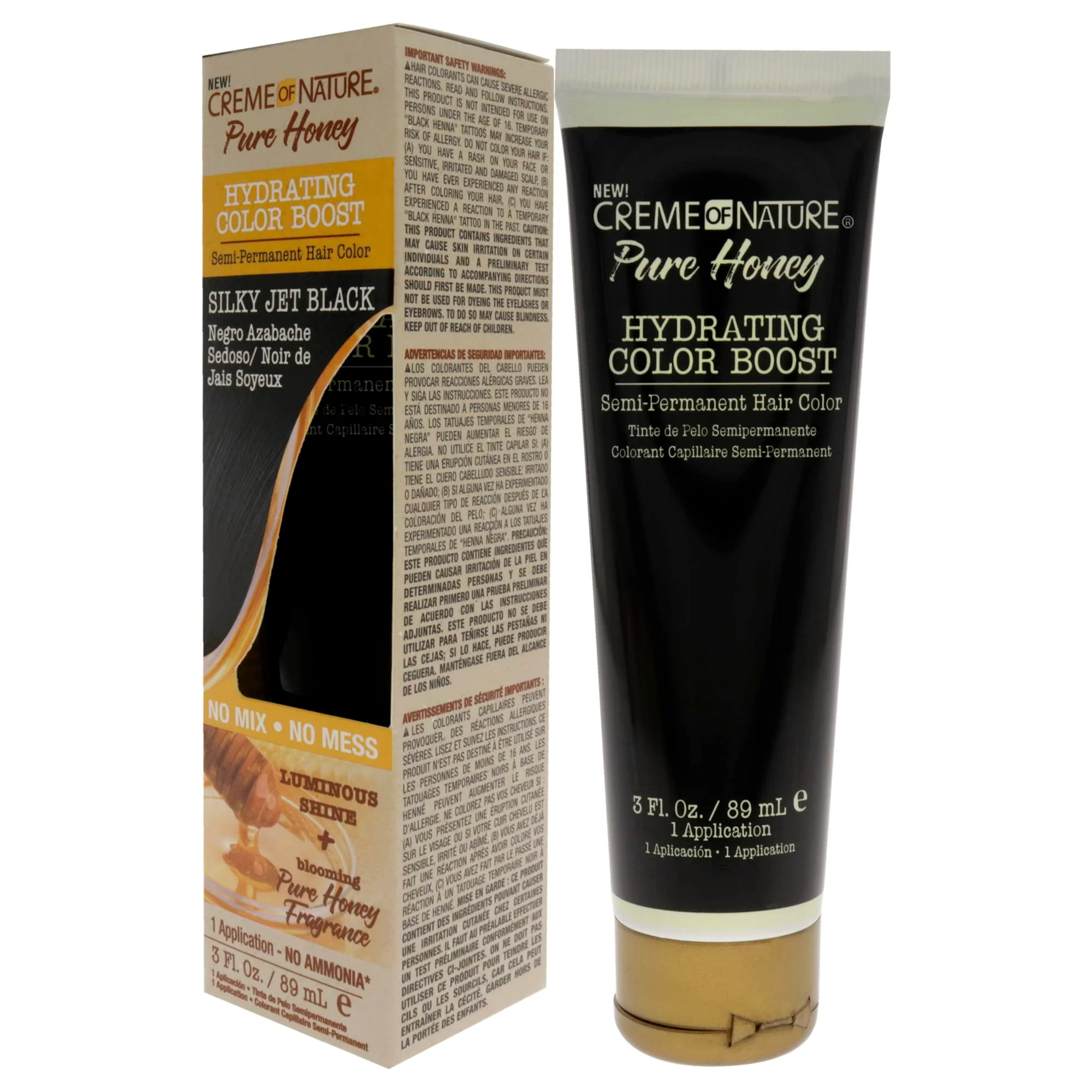 Creme of Nature Pure Honey Hydrating Color Boost Semi-Permanent Hair Color - Silky Jet Black Hair Color Unisex 3 oz - Image 4