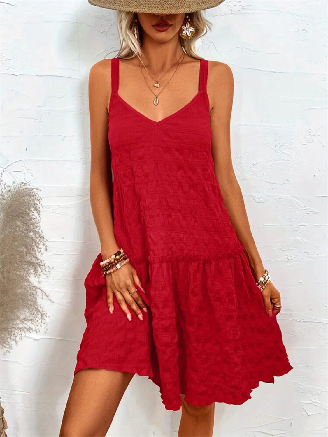 Crisscross Double Spaghetti Straps Tiered Cami Dress - Image 3