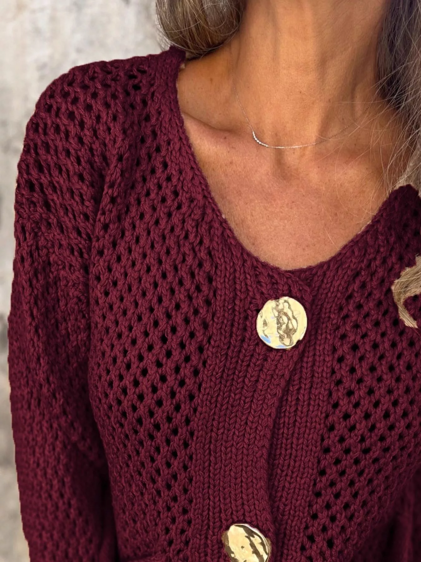 Crochet Button Up Long Sleeve Cardigan - Image 26