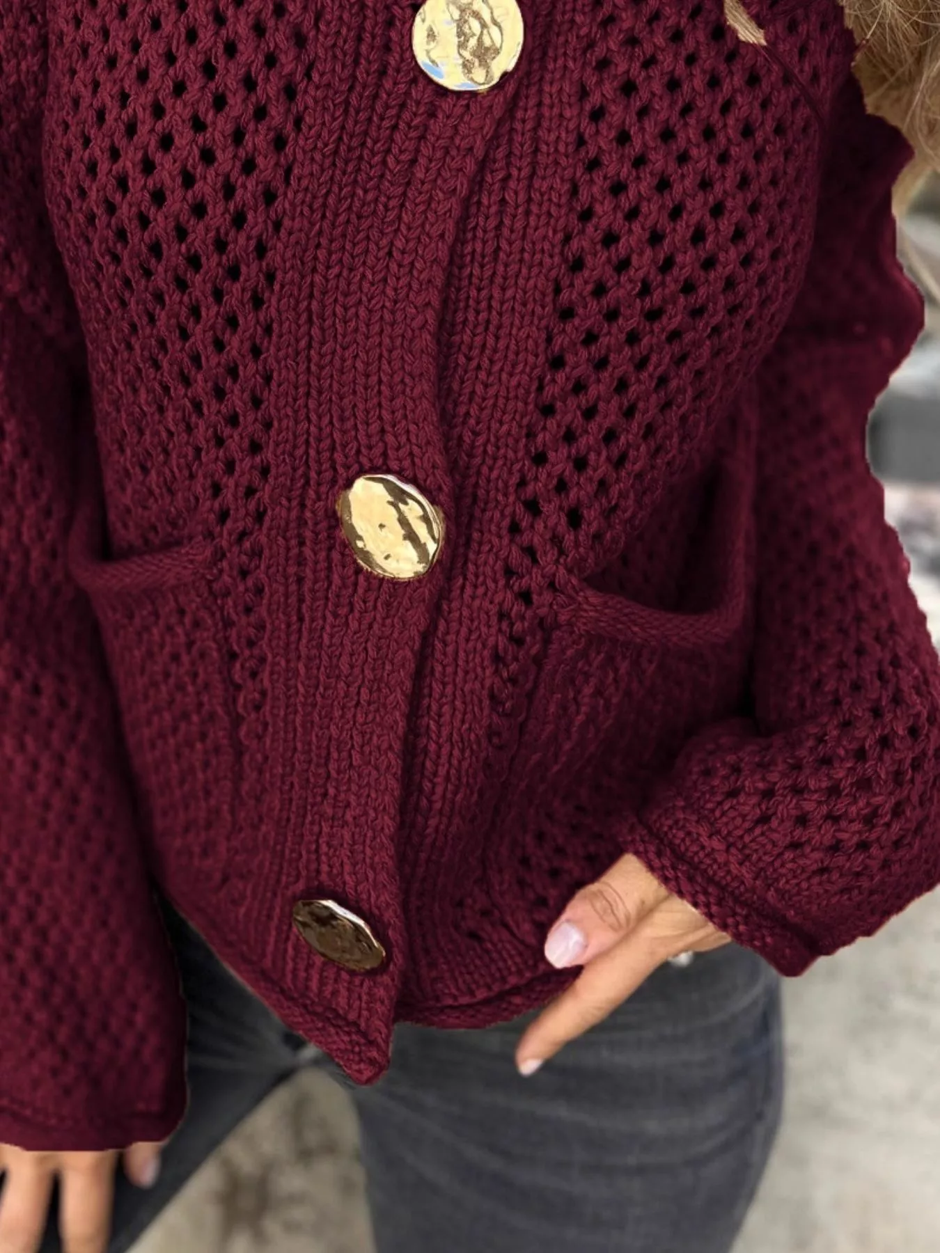 Crochet Button Up Long Sleeve Cardigan - Image 27
