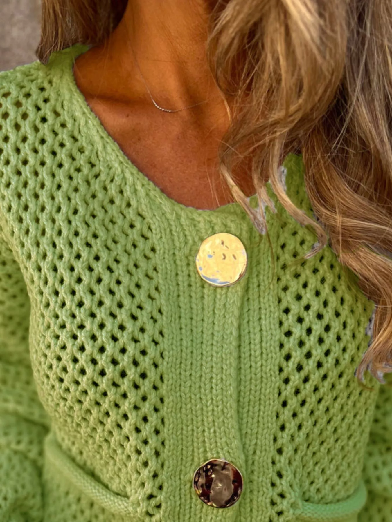 Crochet Button Up Long Sleeve Cardigan - Image 6