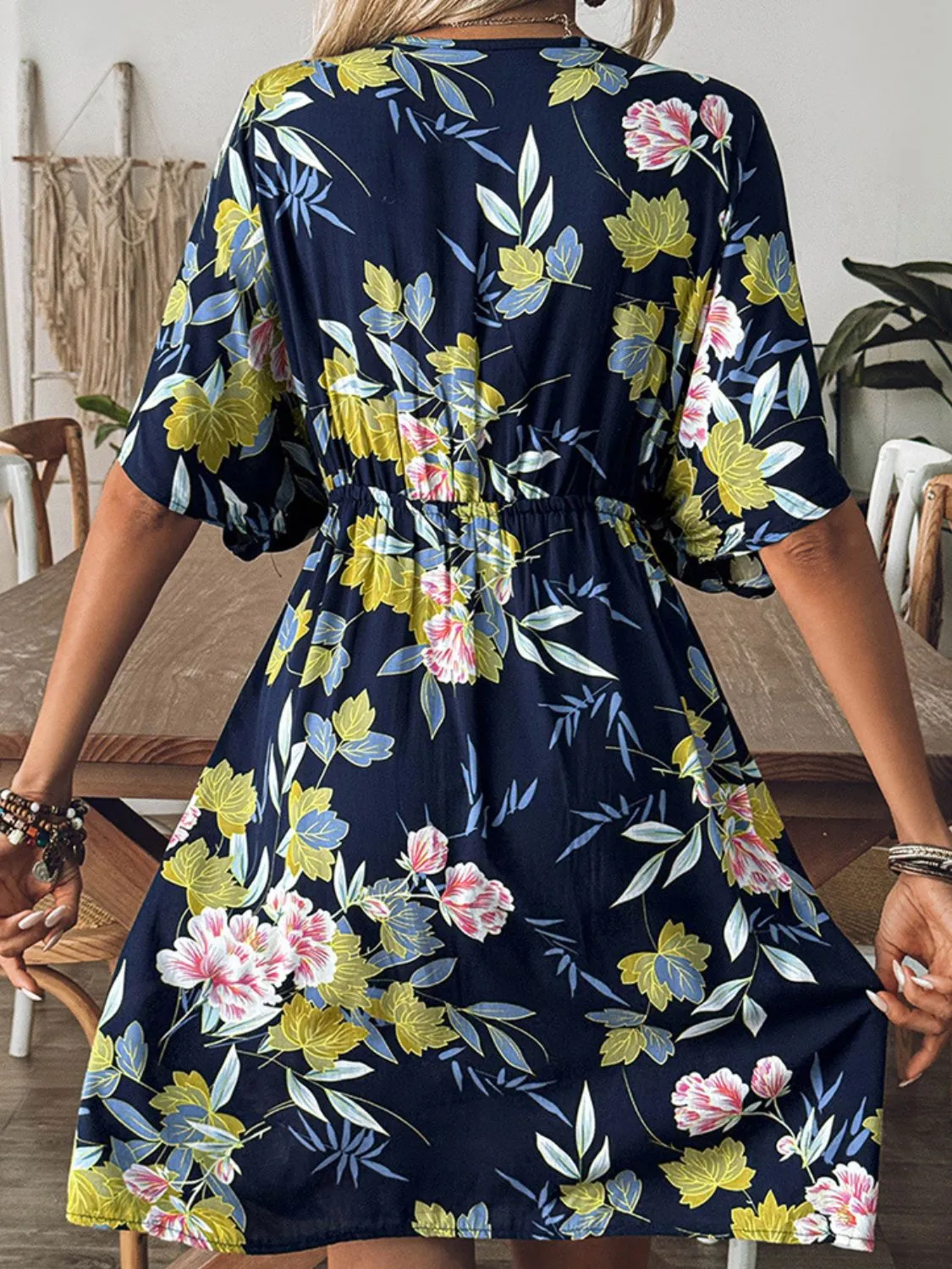 Crochet Front V-Neck Printed Cover-Up - Image 6