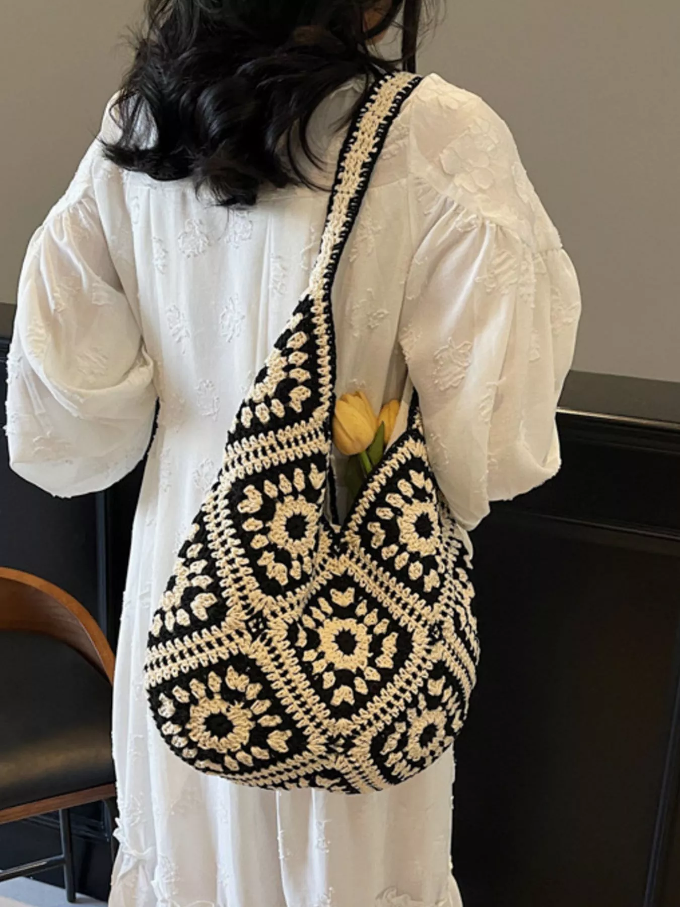 Crochet Hobo Shoulder Bag - Image 11