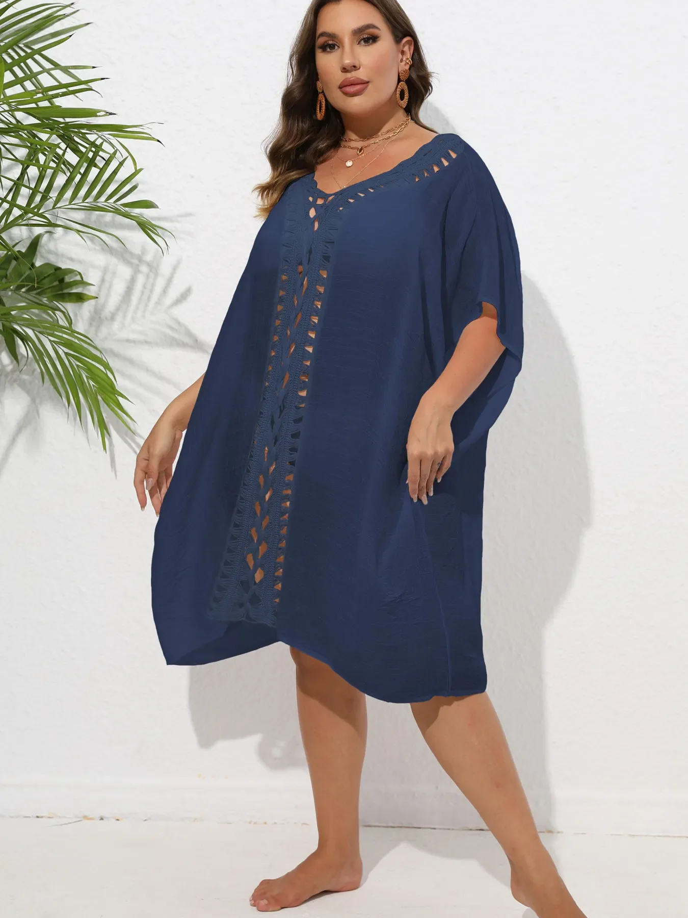 Crochet Trim V-Neck Beach Cover Up Dress - Image 34