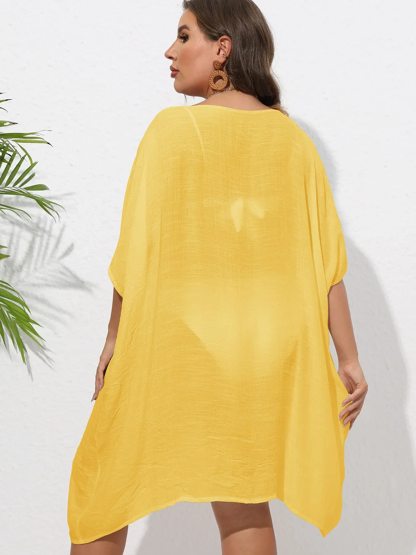 Crochet Trim V-Neck Beach Cover Up Dress - Image 50