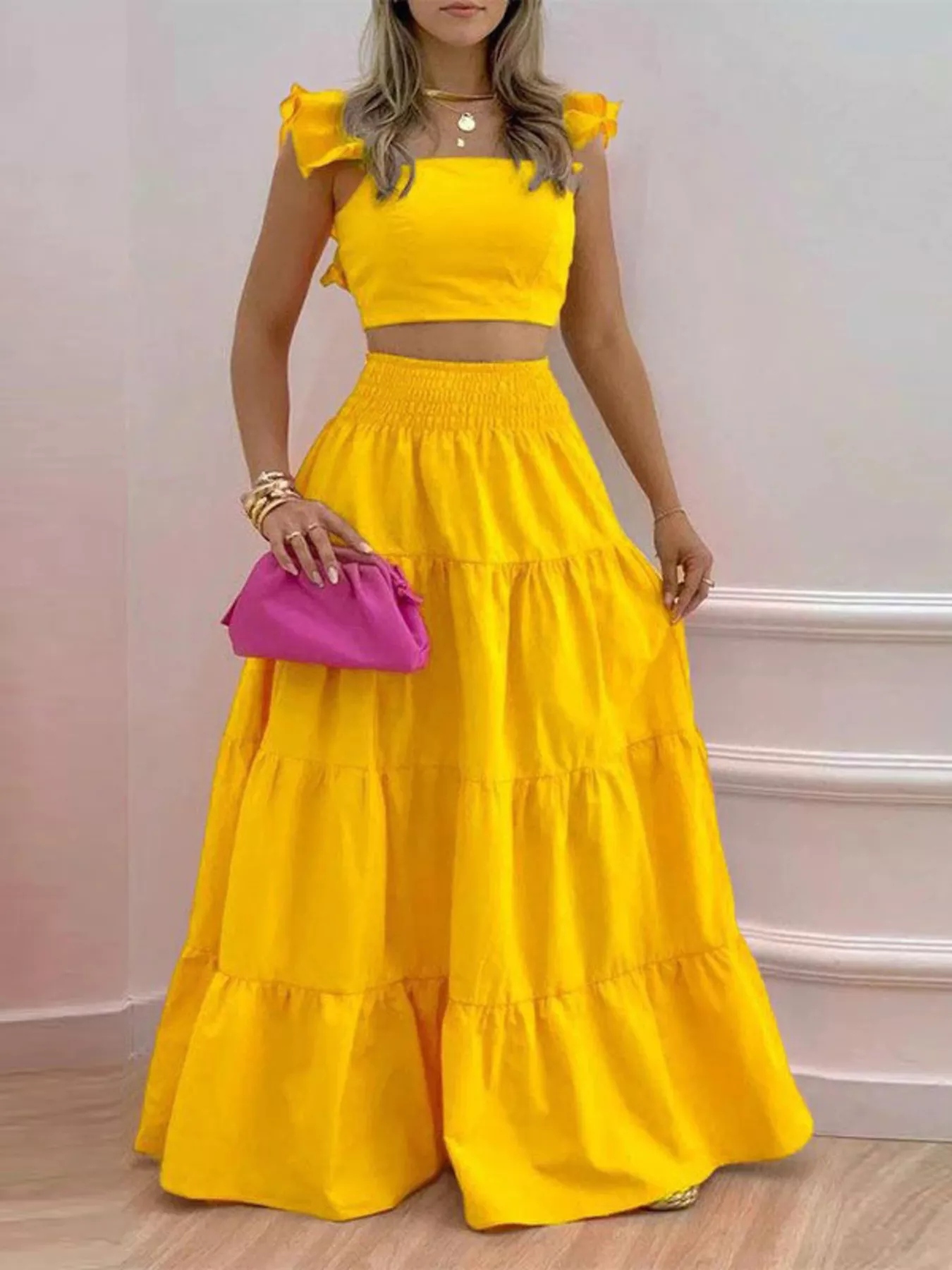 Crop Top and Tiered Maxi Skirt Set - Image 8