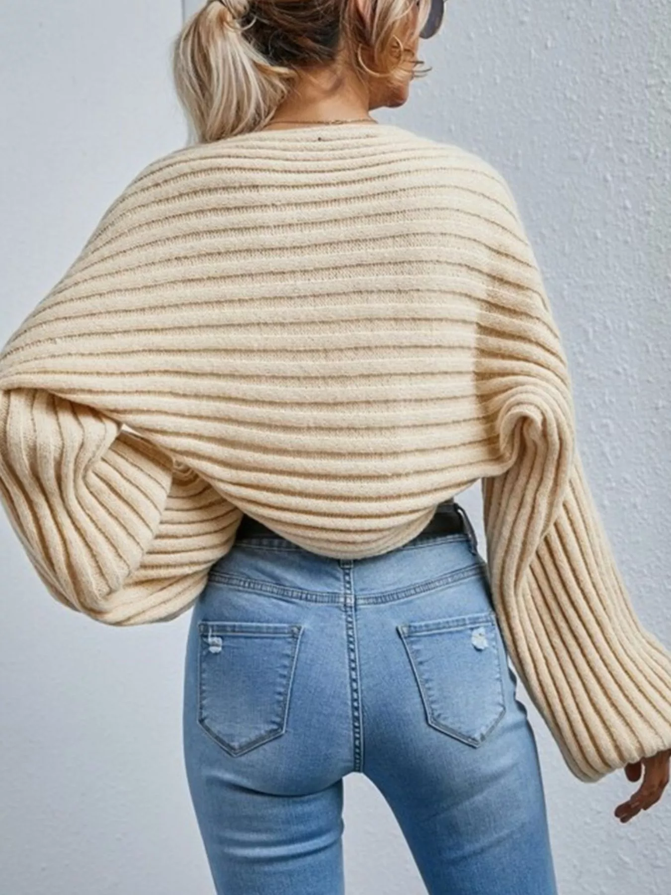 Cropped Ribbed Knit Cardigan - Image 2