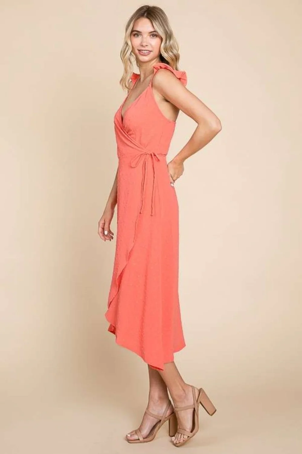 Culture Code Ruffle Detail Surplice Wrap Slip Dress - Image 3