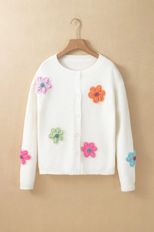 Cute Knitted Floral Pattern Button Up Cardigan - Image 15