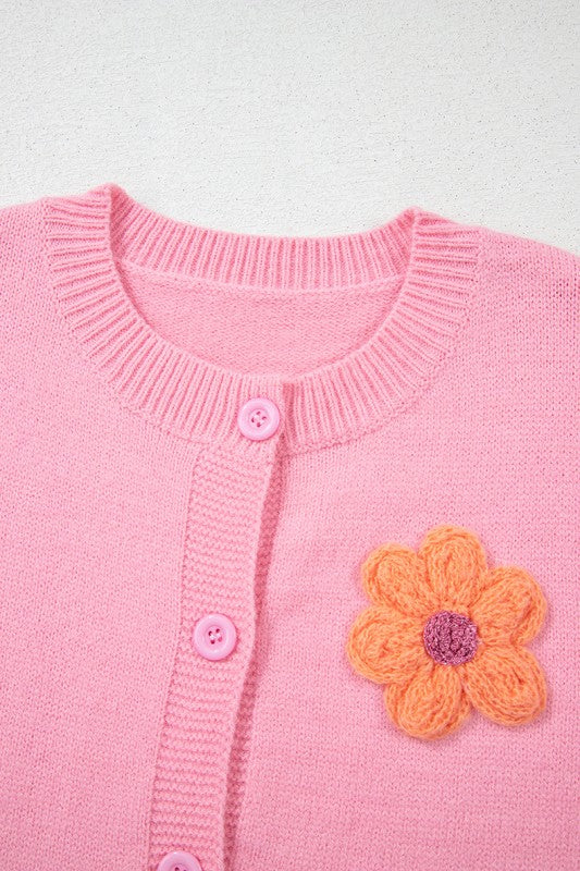 Cute Knitted Floral Pattern Button Up Cardigan - Image 4
