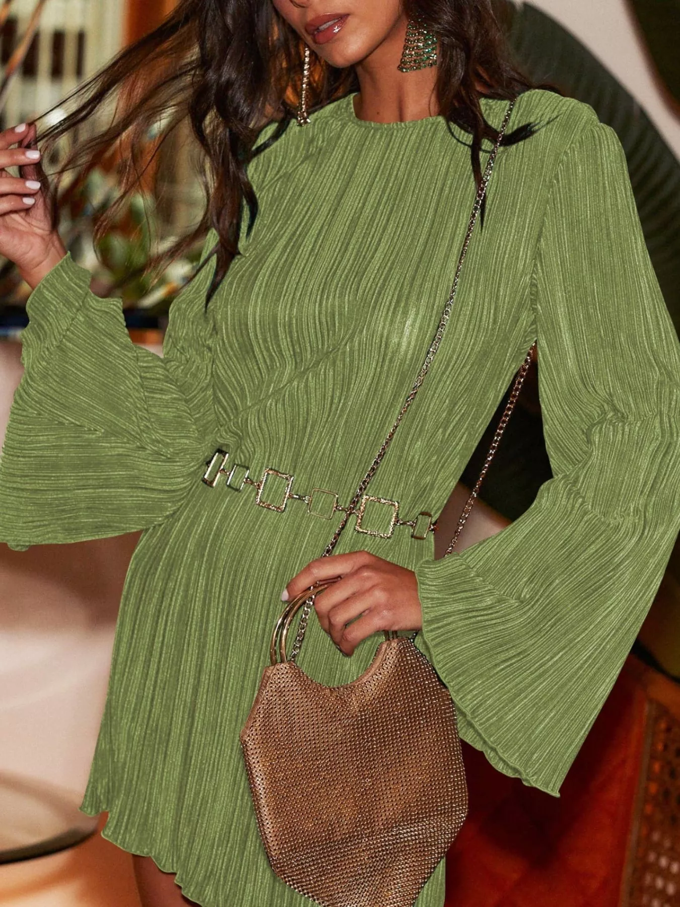 Cutout Back Flare Sleeve Dress - Image 3