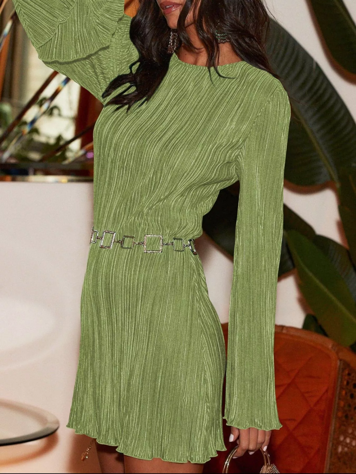Cutout Back Flare Sleeve Dress - Image 5
