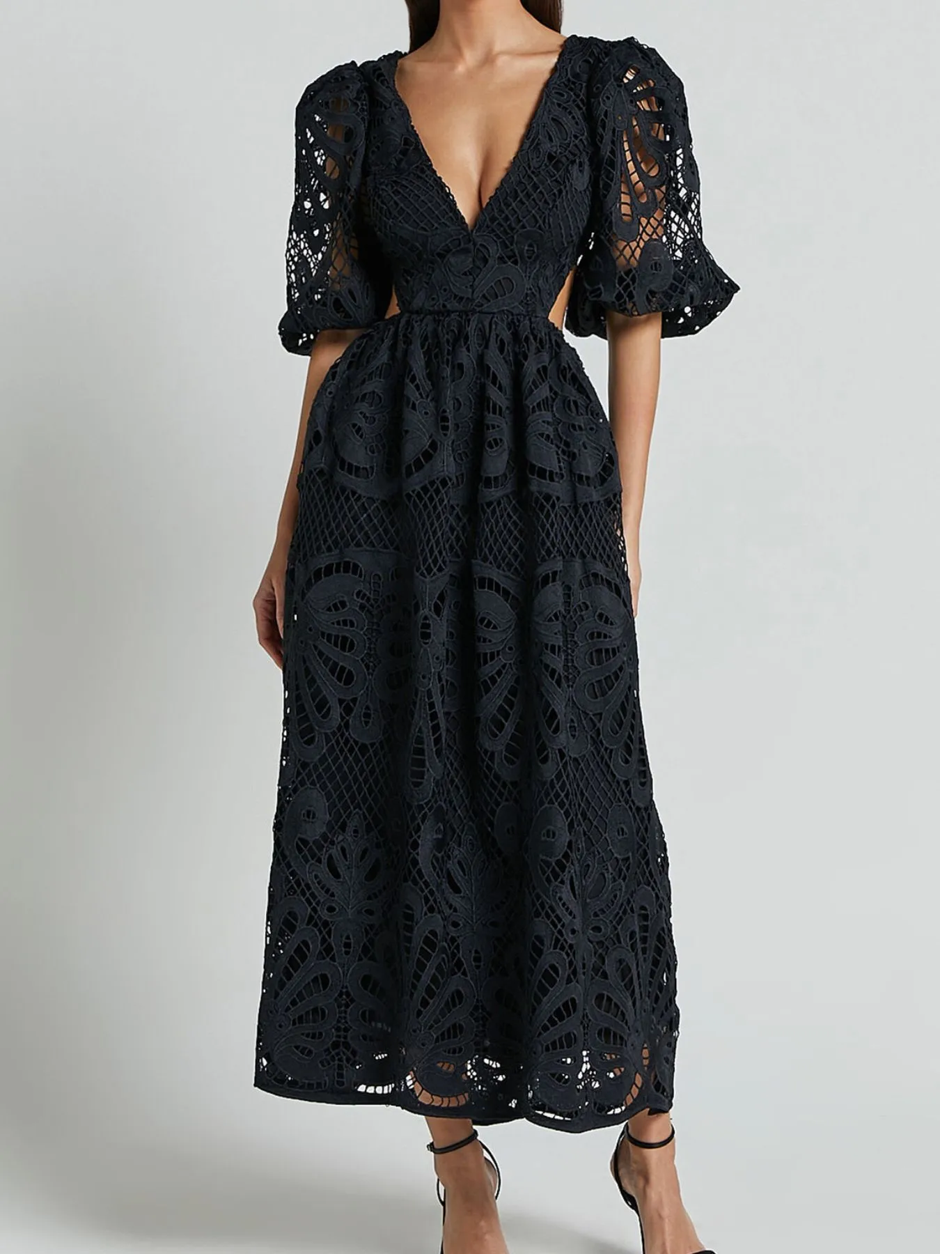 Cutout Back Lace Crochet V-Neck Dress - Image 19