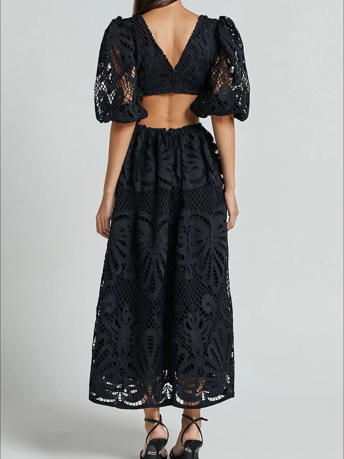 Cutout Back Lace Crochet V-Neck Dress - Image 22