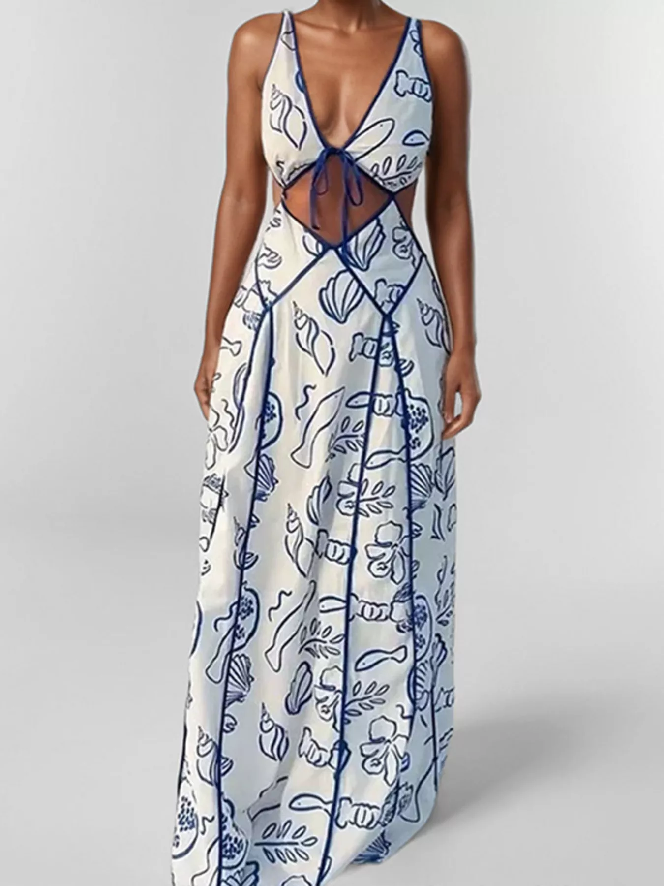 Cutout Backless Printed Maxi Dress - Image 4