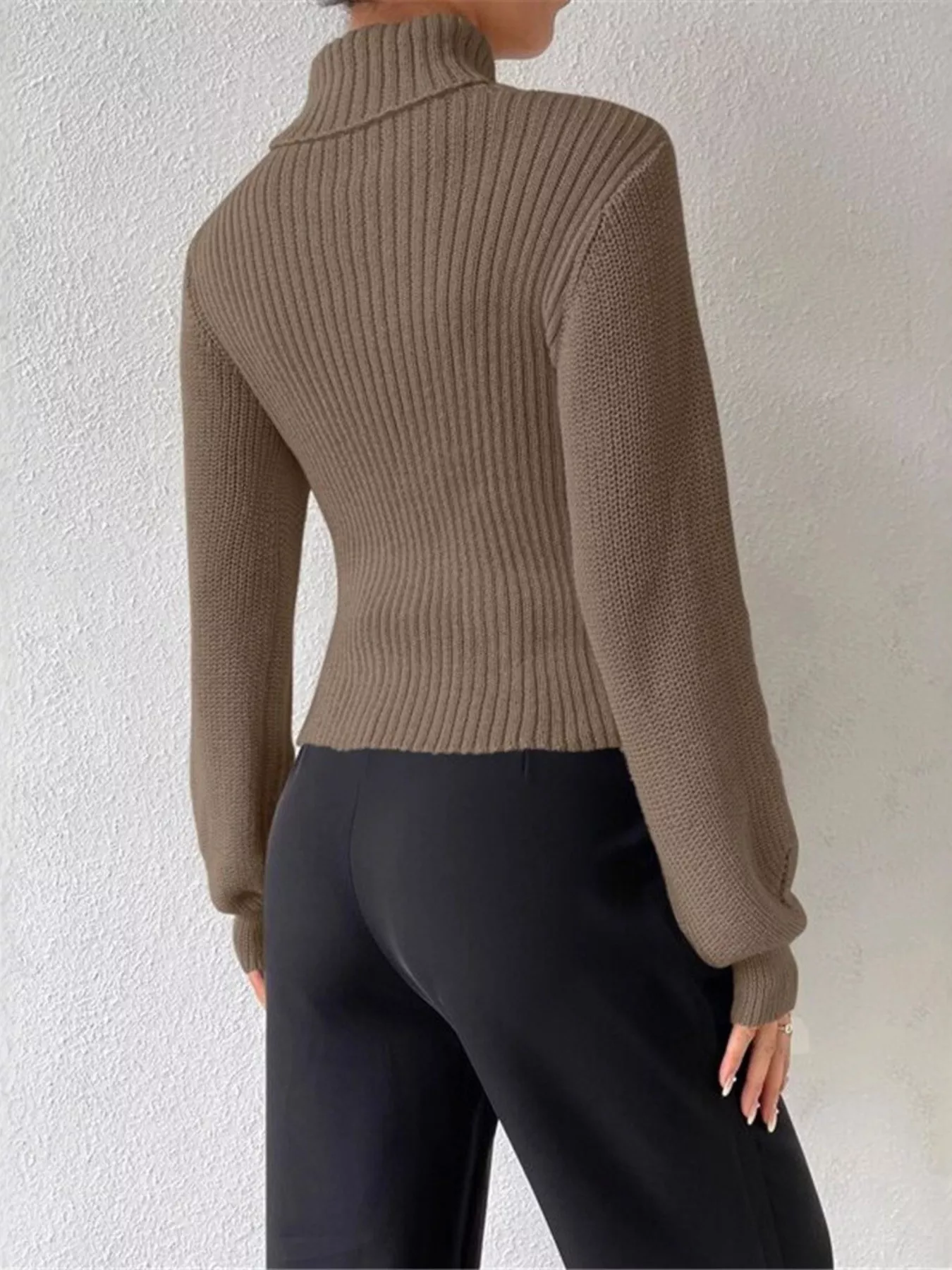 Cutout Front Turtleneck Long Sleeve Sweater - Image 13