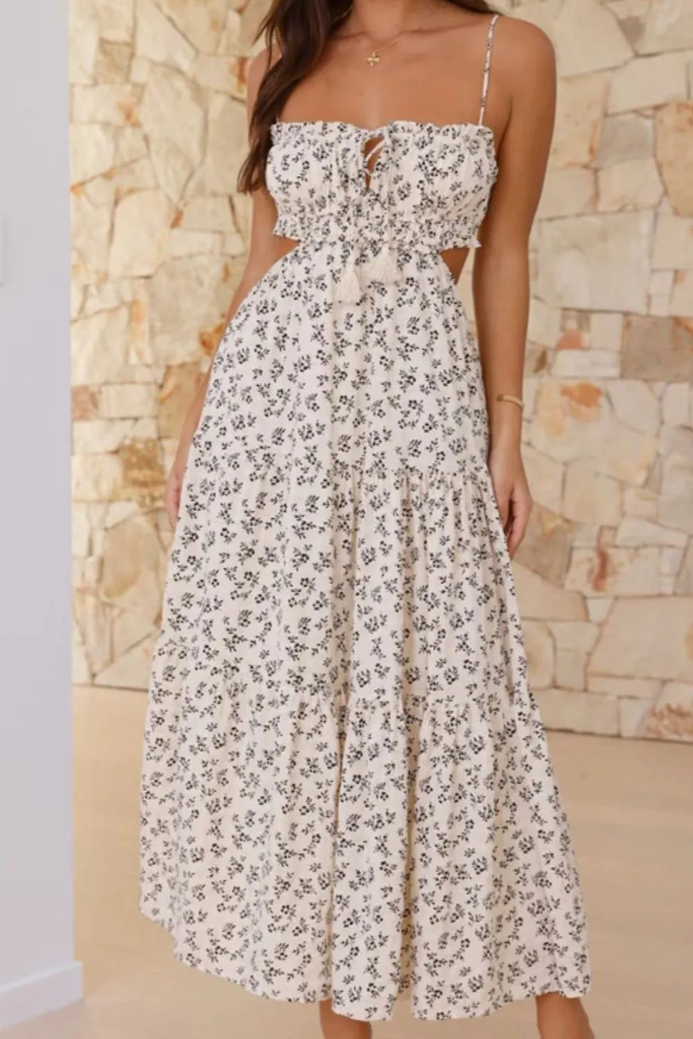 Cutout Printed Sleeveless Midi Cami Dress - Image 17