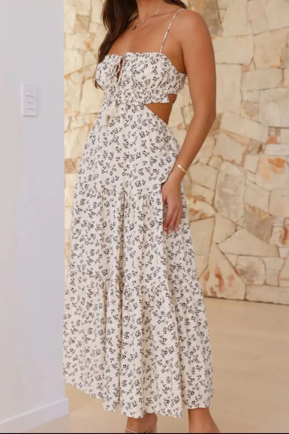 Cutout Printed Sleeveless Midi Cami Dress - Image 20