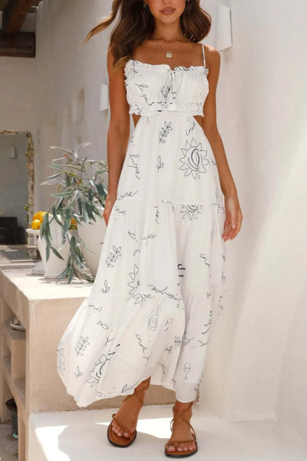 Cutout Printed Sleeveless Midi Cami Dress - Image 6