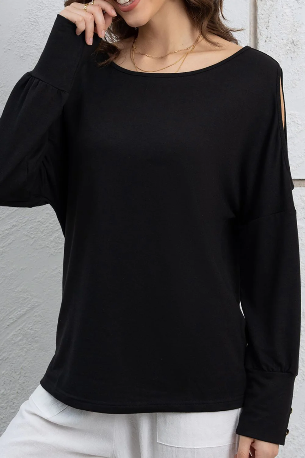 Cutout Round Neck Long Sleeve Top - Image 4
