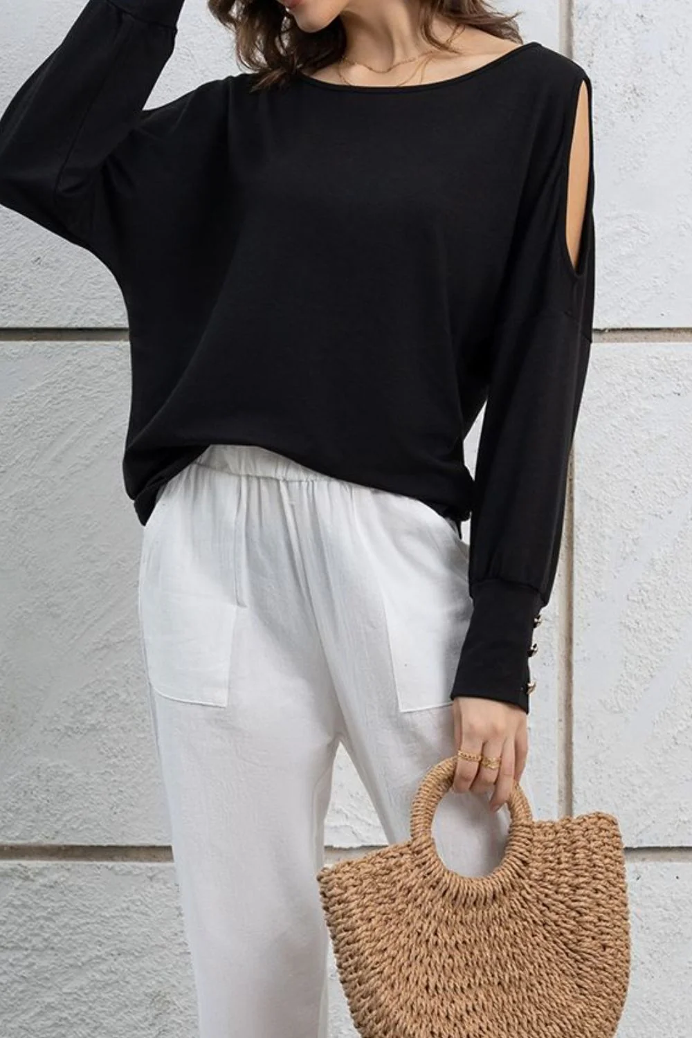 Cutout Round Neck Long Sleeve Top - Image 5