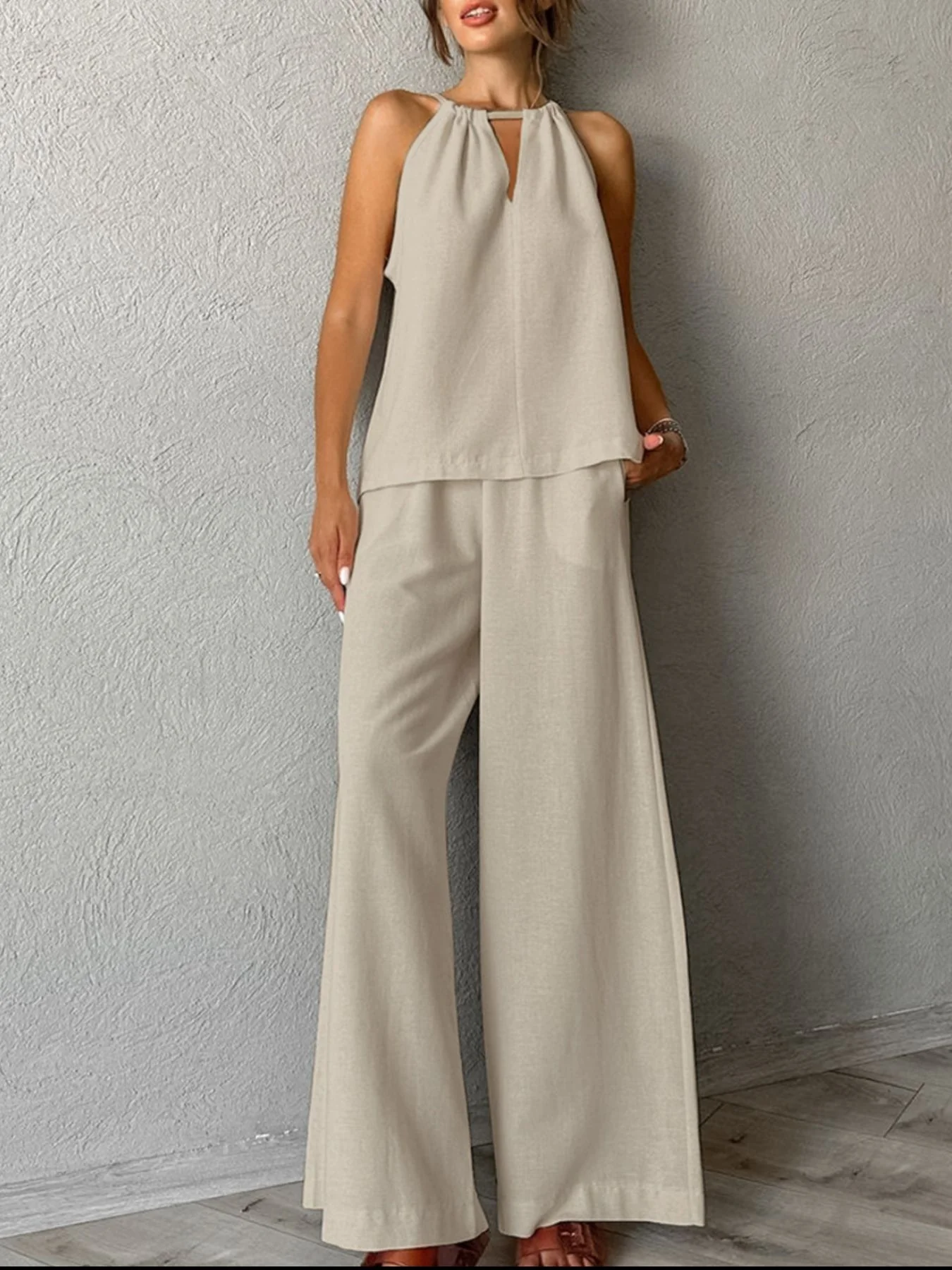 Cutout Tank and Wide Leg Pants Set - Image 4