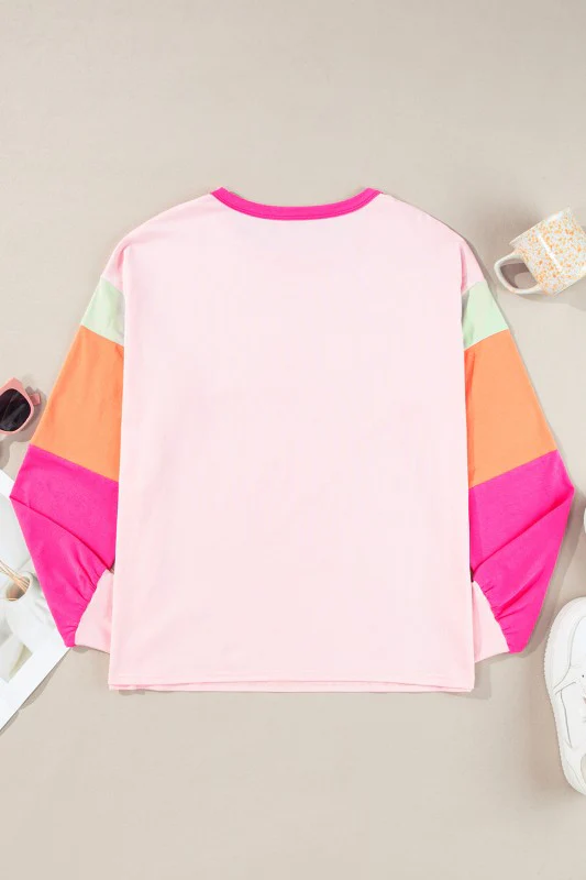 Dark Blue Color Block Sleeve Loose Fit Top - Image 14