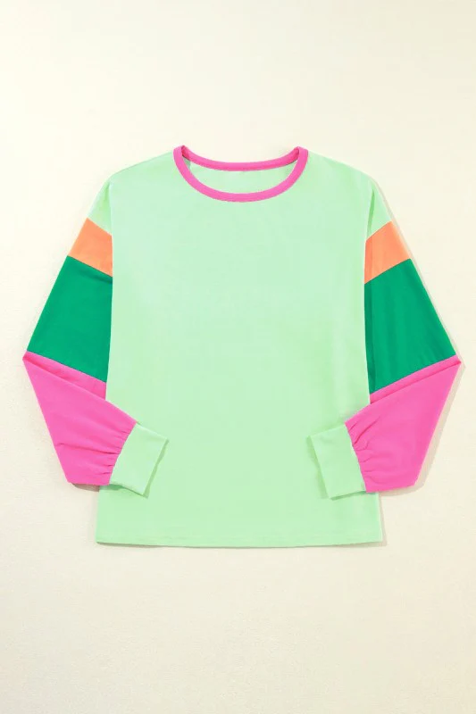 Dark Blue Color Block Sleeve Loose Fit Top - Image 50