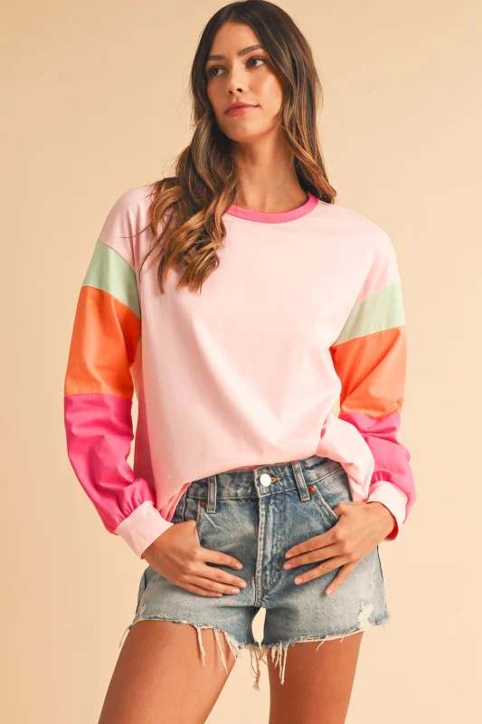 Dark Blue Color Block Sleeve Loose Fit Top - Image 9