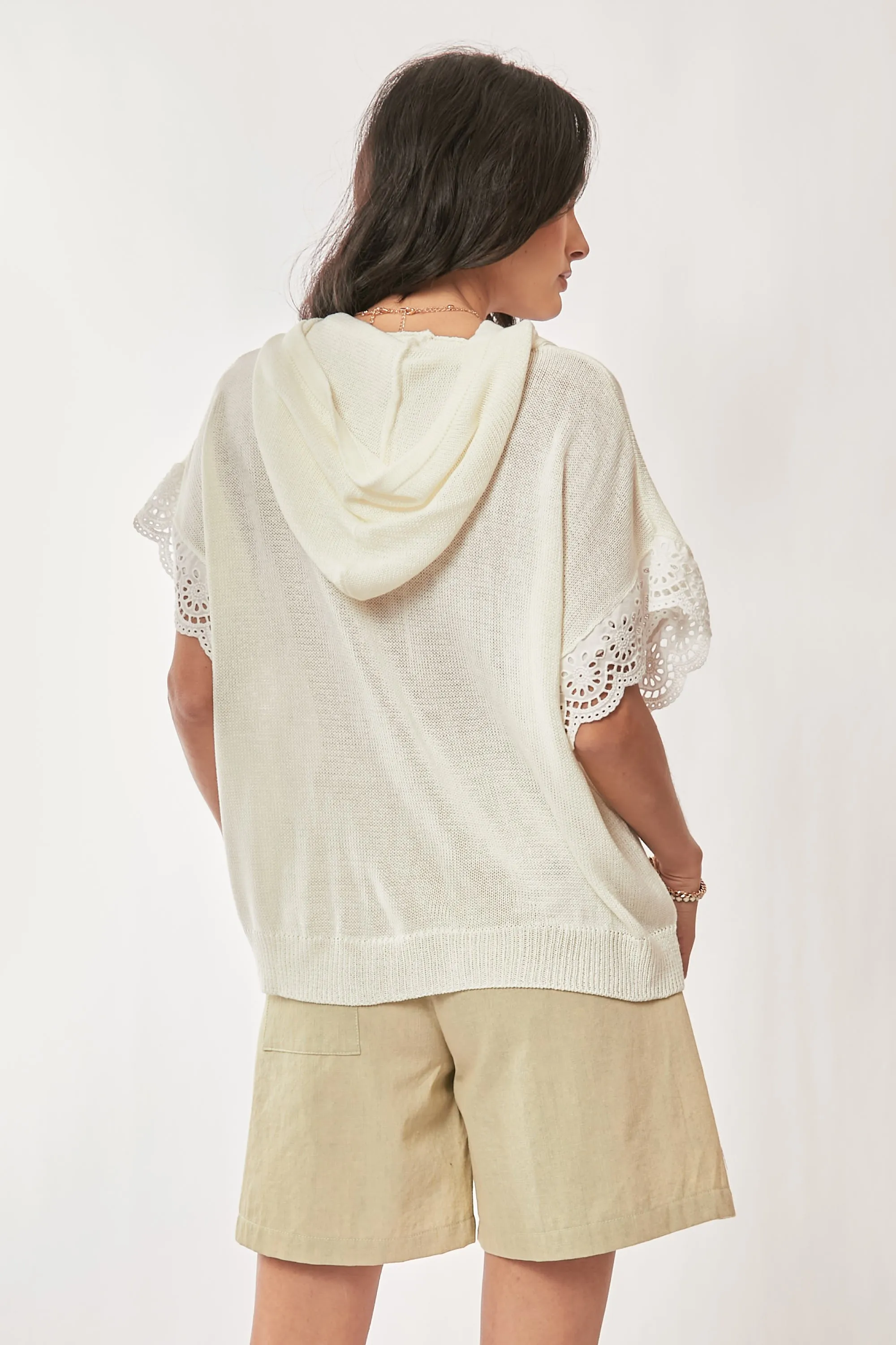 Davi & Dani American Flag Loose Fit Lace Sleeve Hoodie Top - Image 6