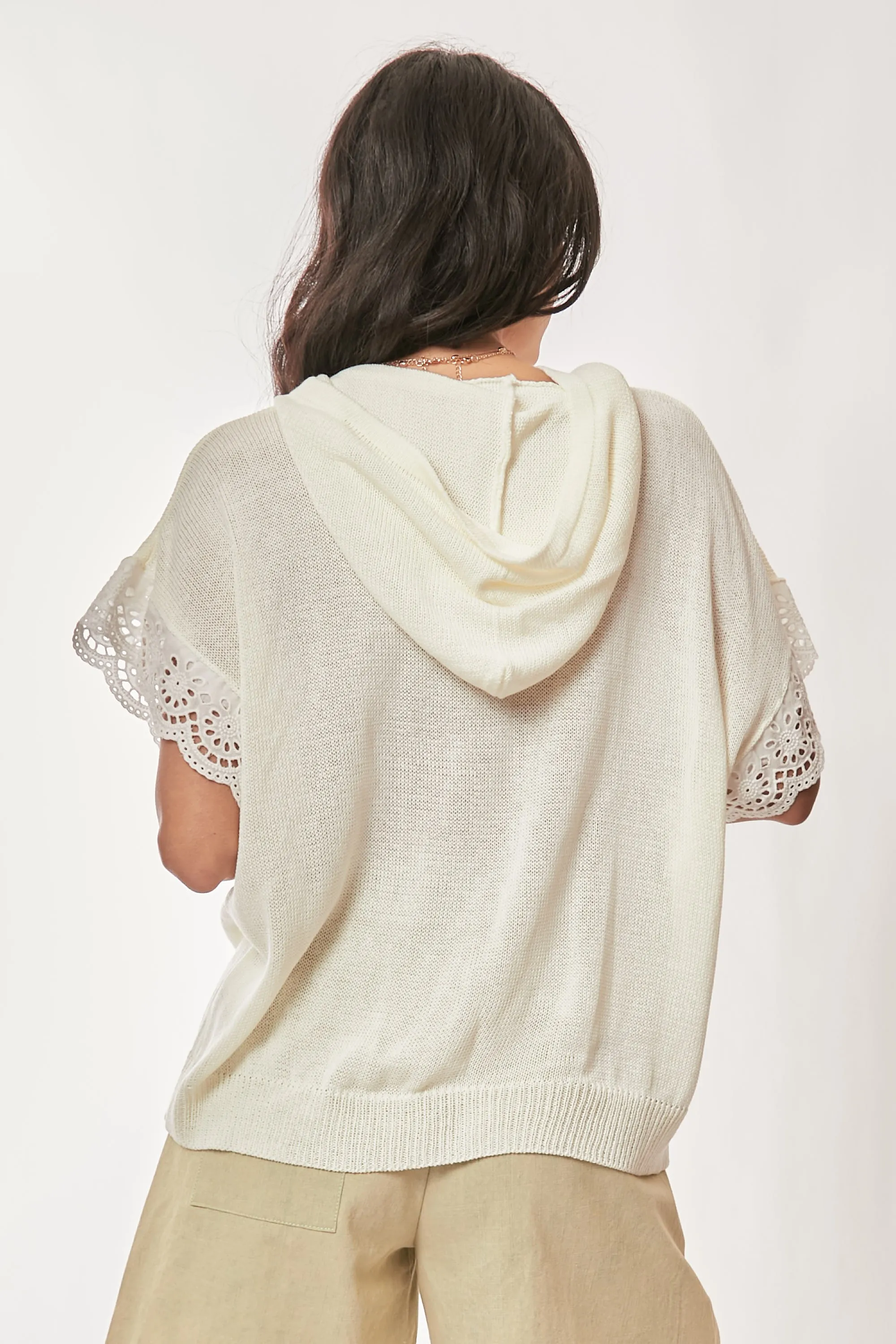 Davi & Dani American Flag Loose Fit Lace Sleeve Hoodie Top - Image 7