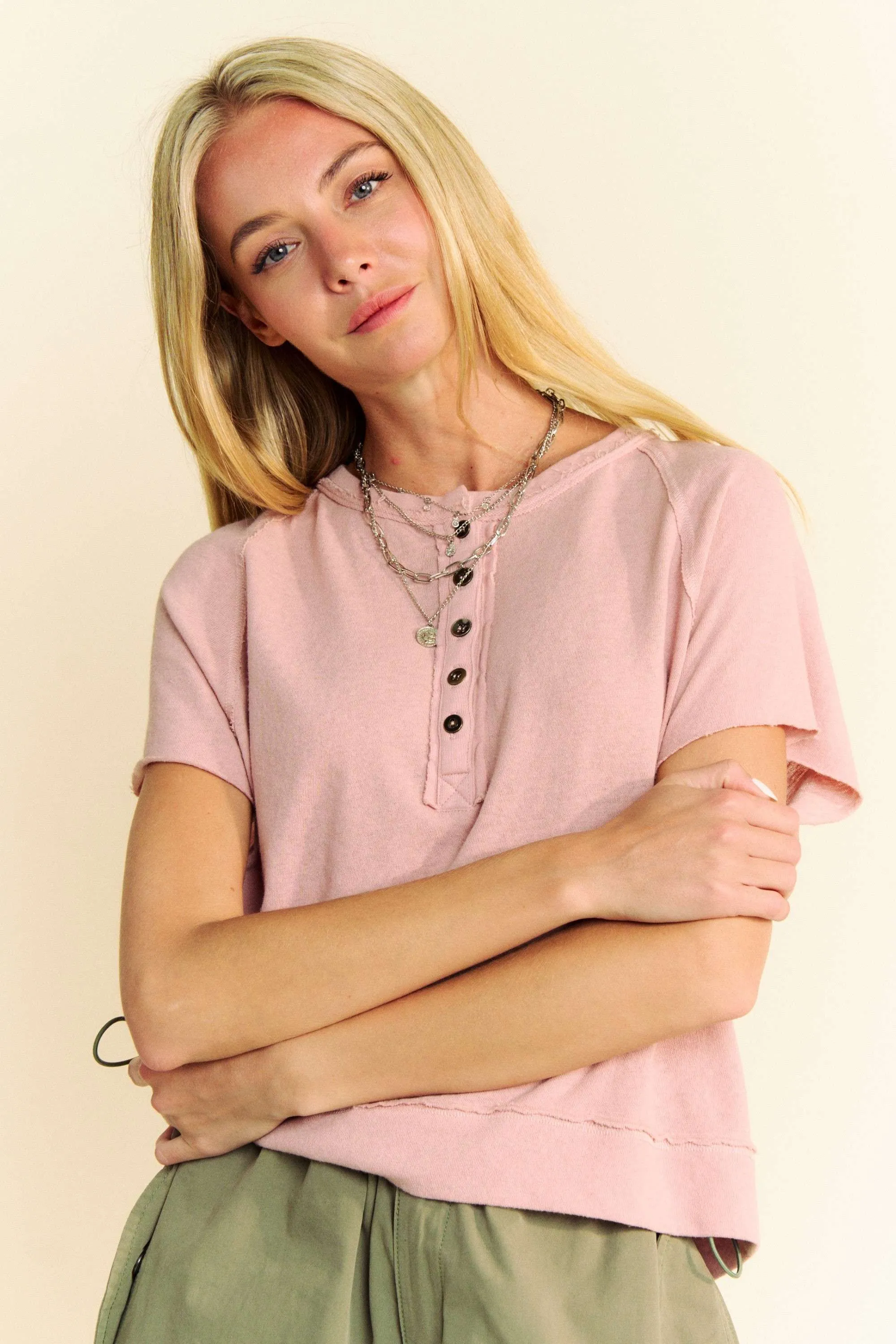 Davi & Dani Breezy Knit Fabric Short Sleeve T-shirt Top - Image 2