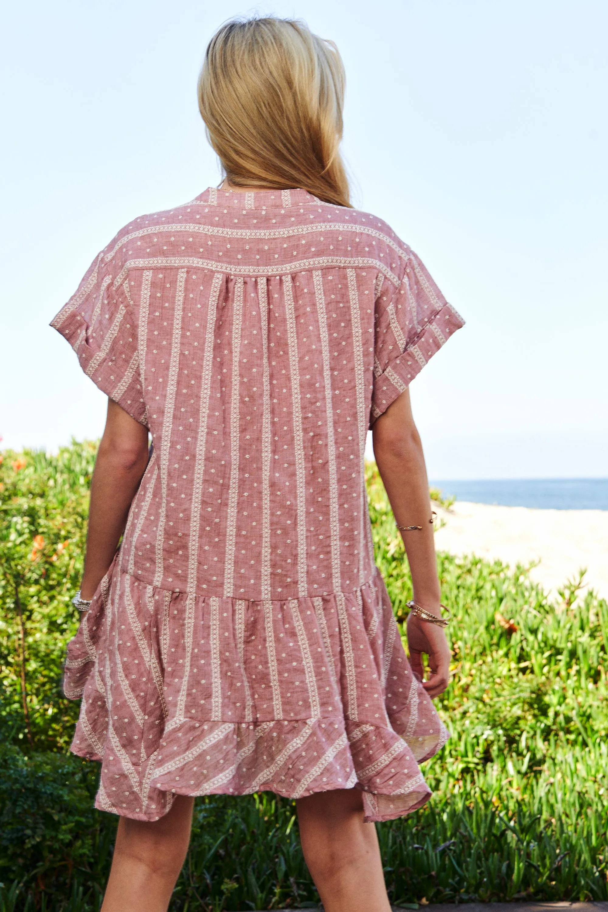 Davi & Dani Embroidery V Neck Short Sleeve Ruffled Mini Dress - Image 7