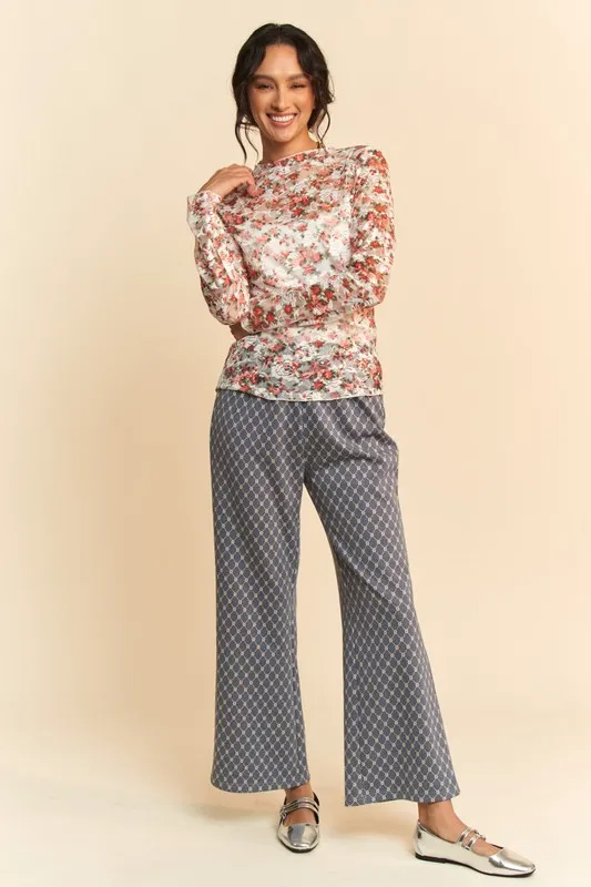 Davi & Dani Floral Print Mesh Long Sleeve Layering Top - Image 4